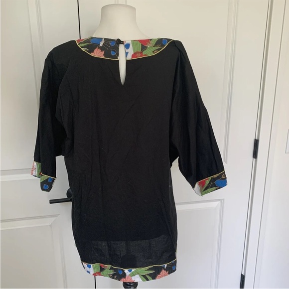 Vintage 1970s Ramona Rull size L Appliqué Tropical Bird Floral Dolman Tunic Top - Picture 9 of 9